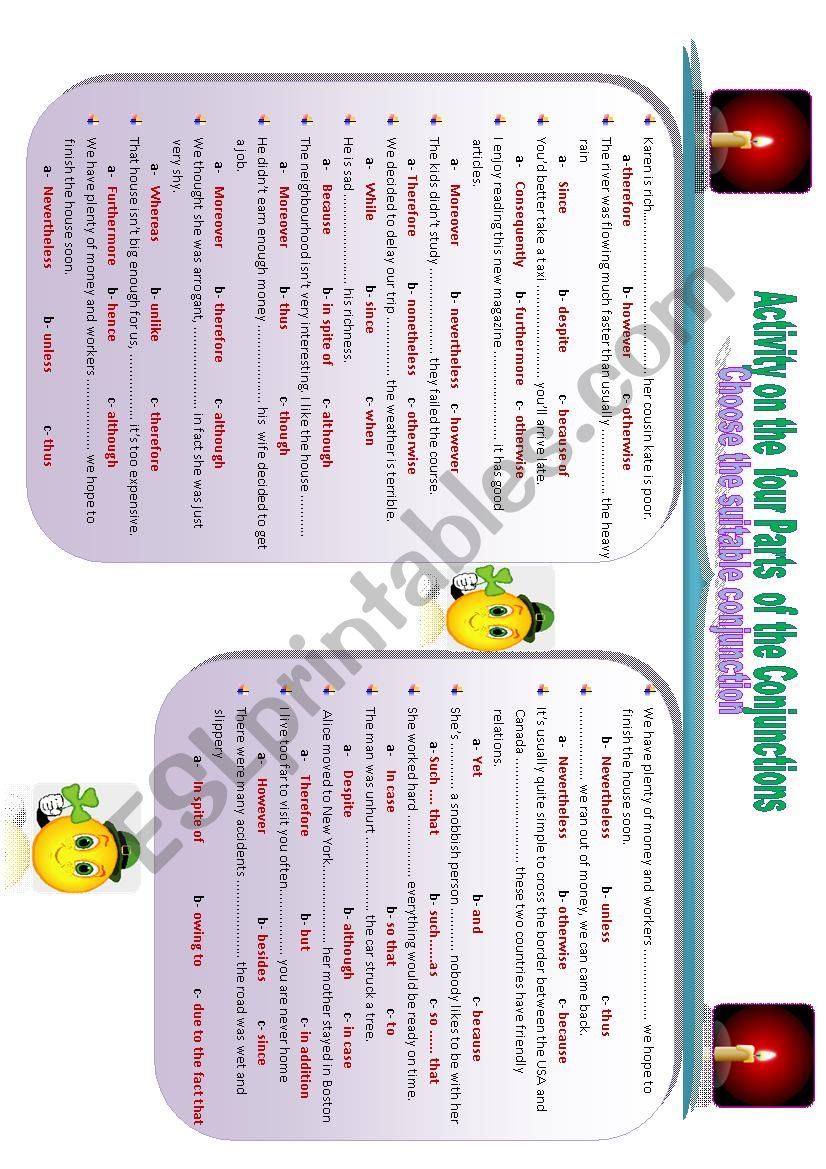 Activities on the four parts of the conjunctions 