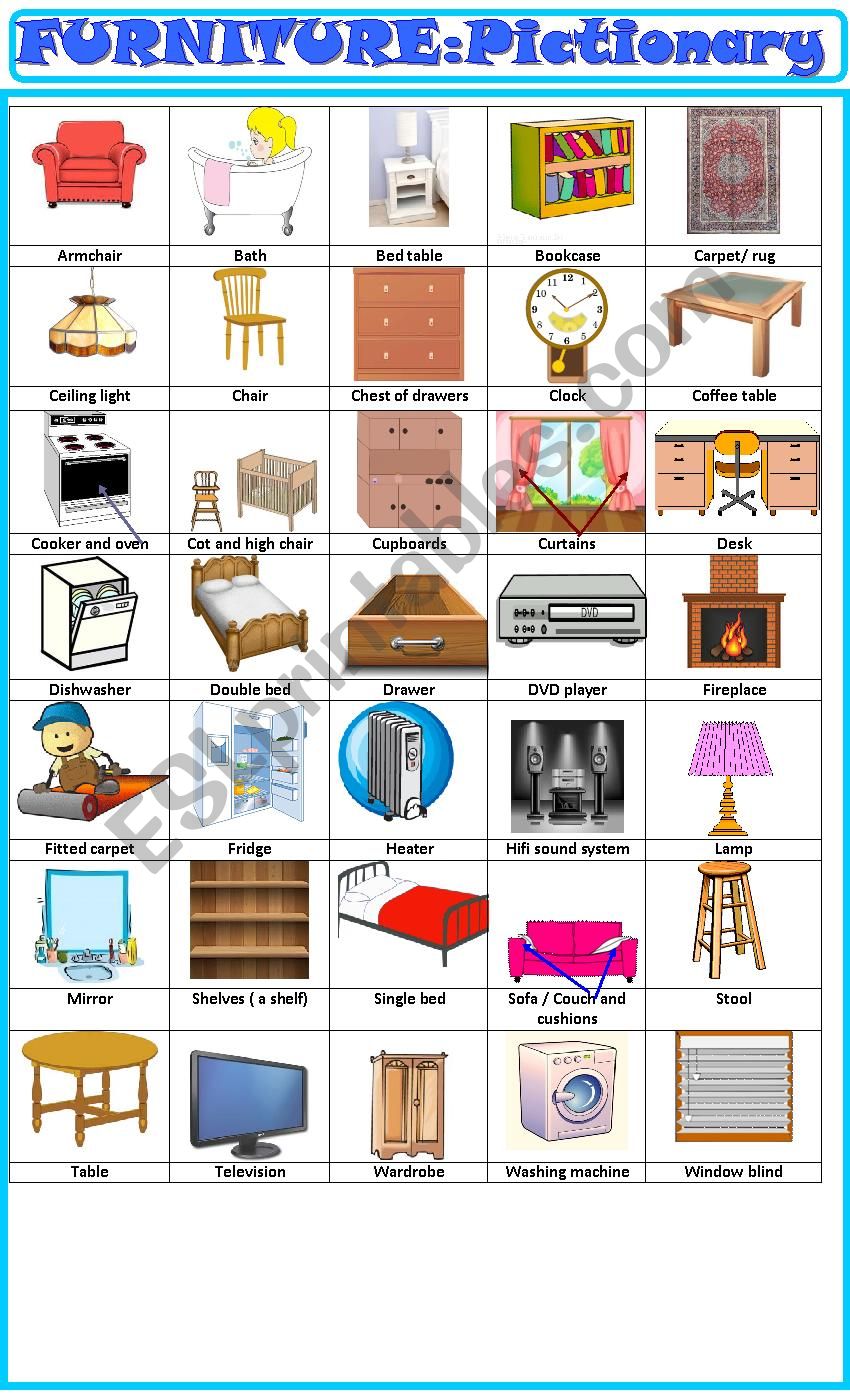 Furniture :pictionary worksheet
