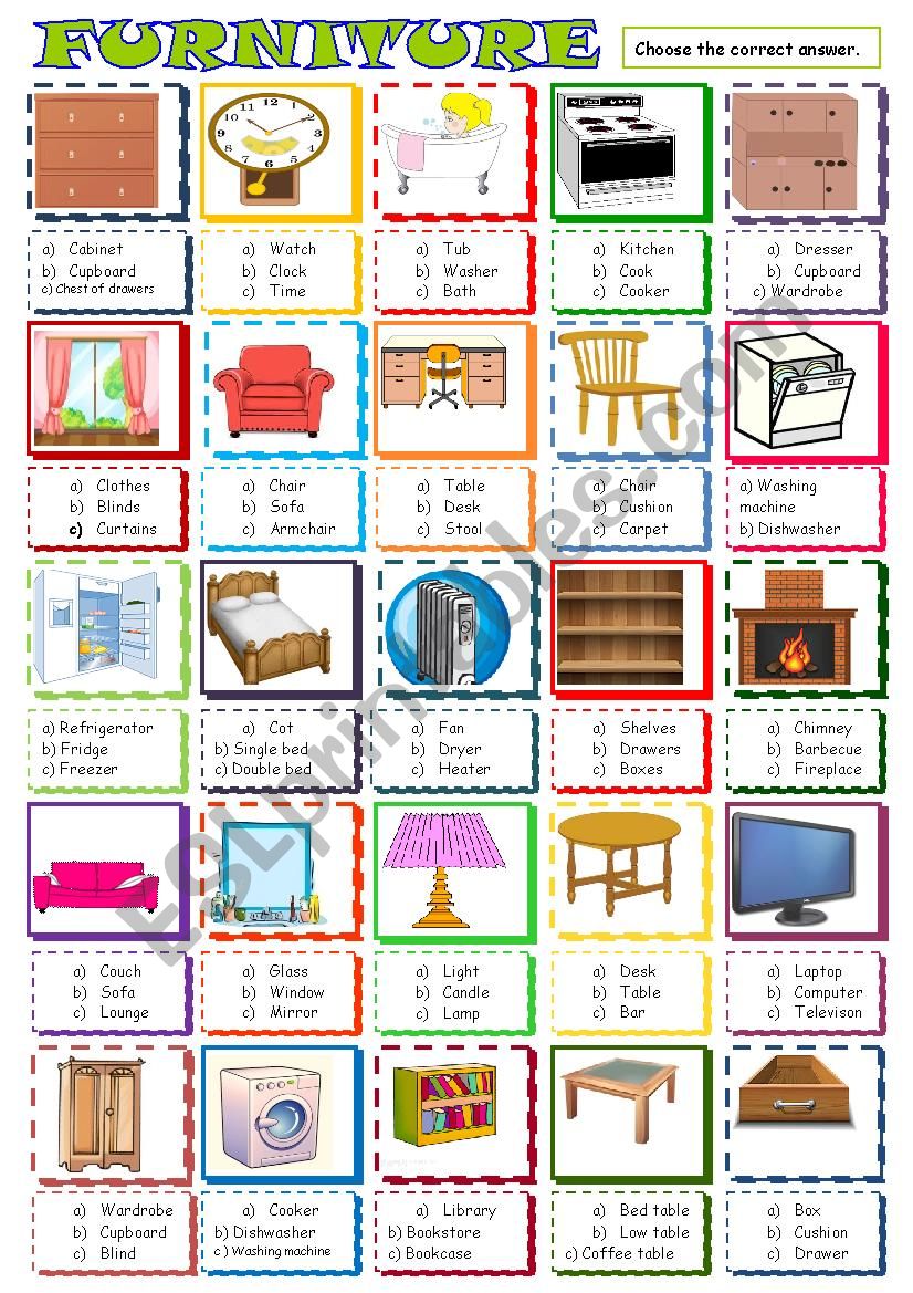 Furniture :Multiple choice activity