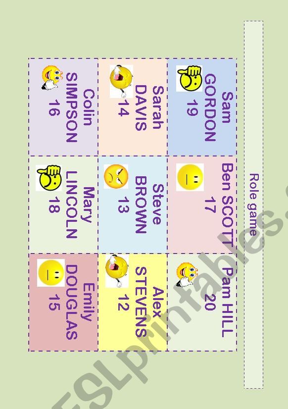 Role game worksheet