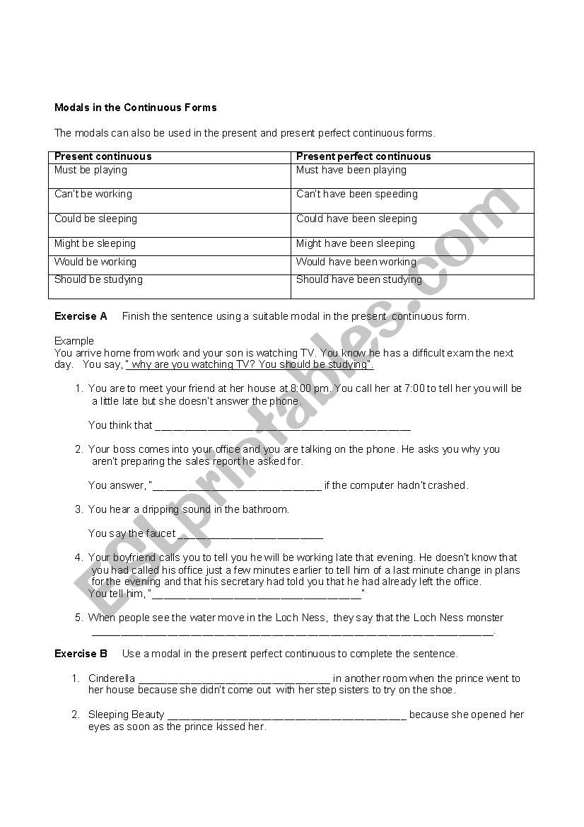 Modals in the present continuous and present perfect continuous forms