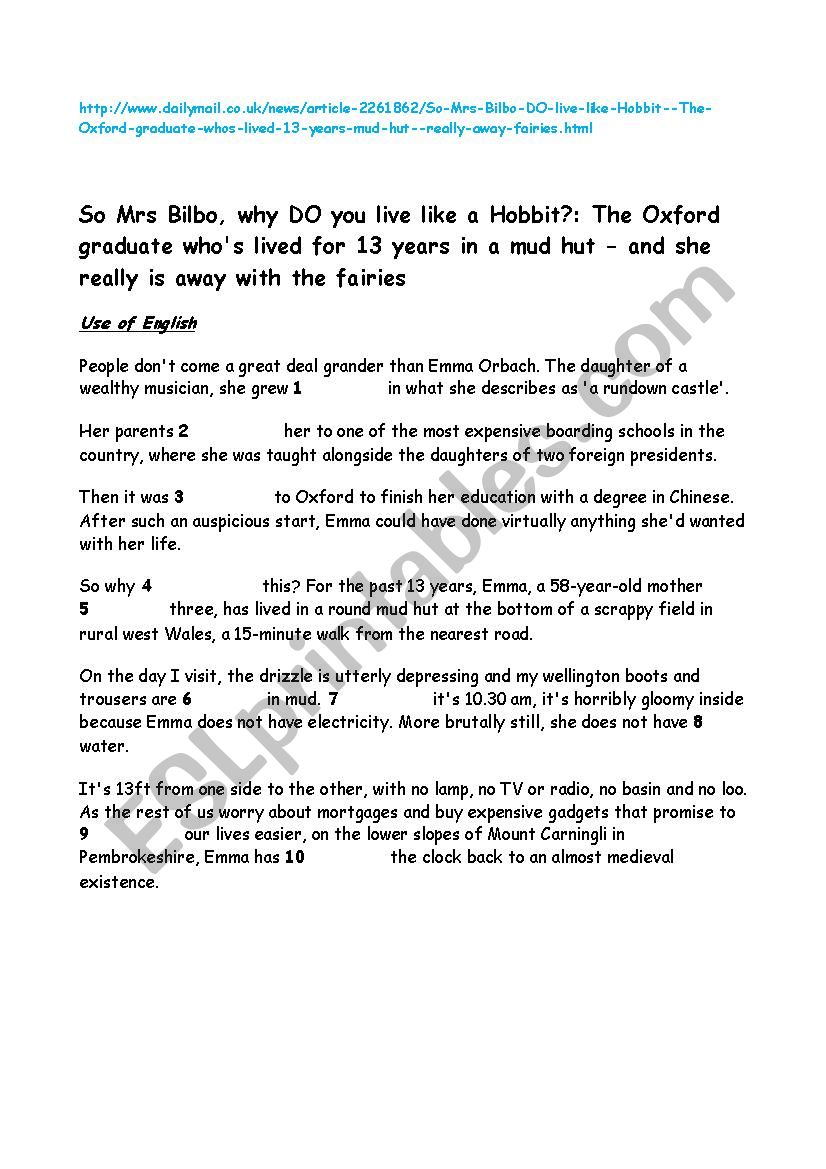 Hobbit Lady reading activity  worksheet