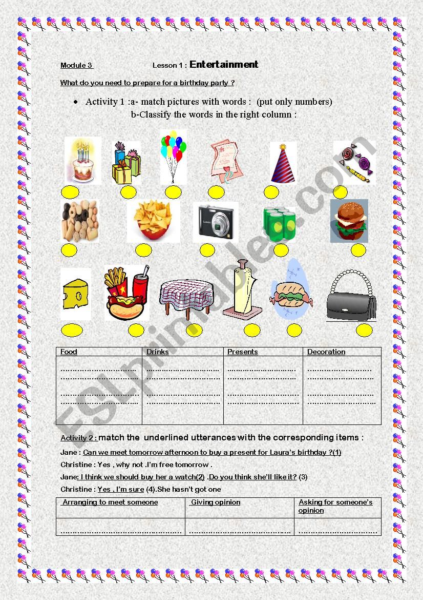 ENTERTAINMENT  worksheet