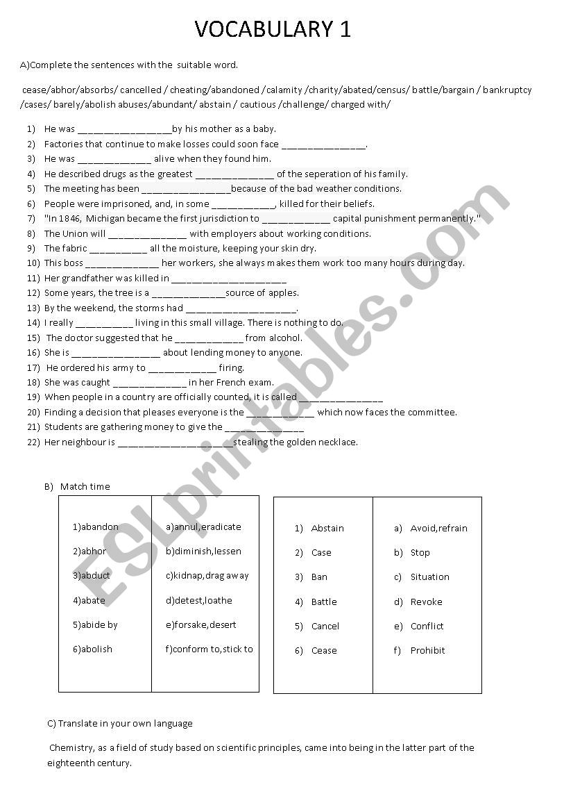 advanced vocab worksheet