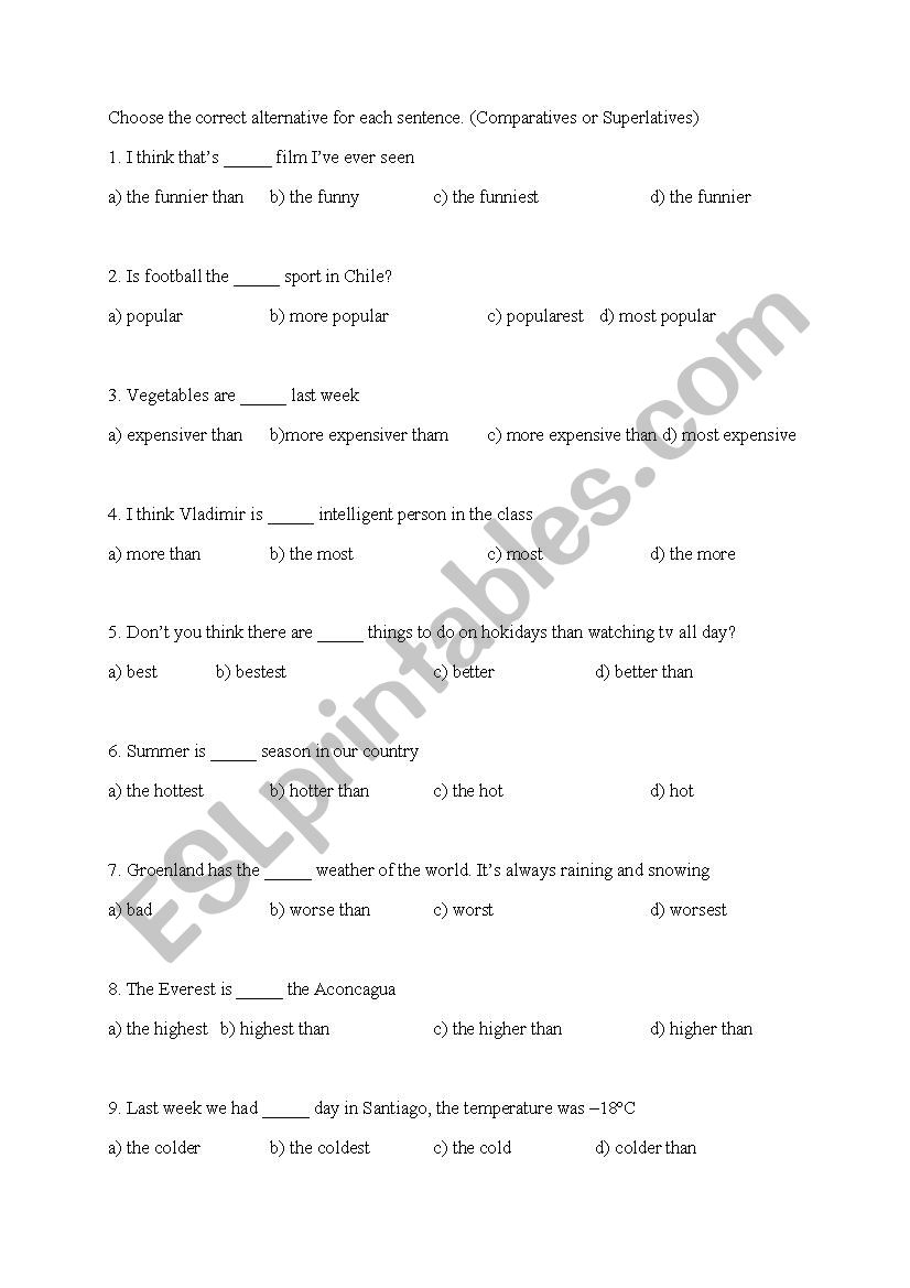 comparative-superlative  worksheet