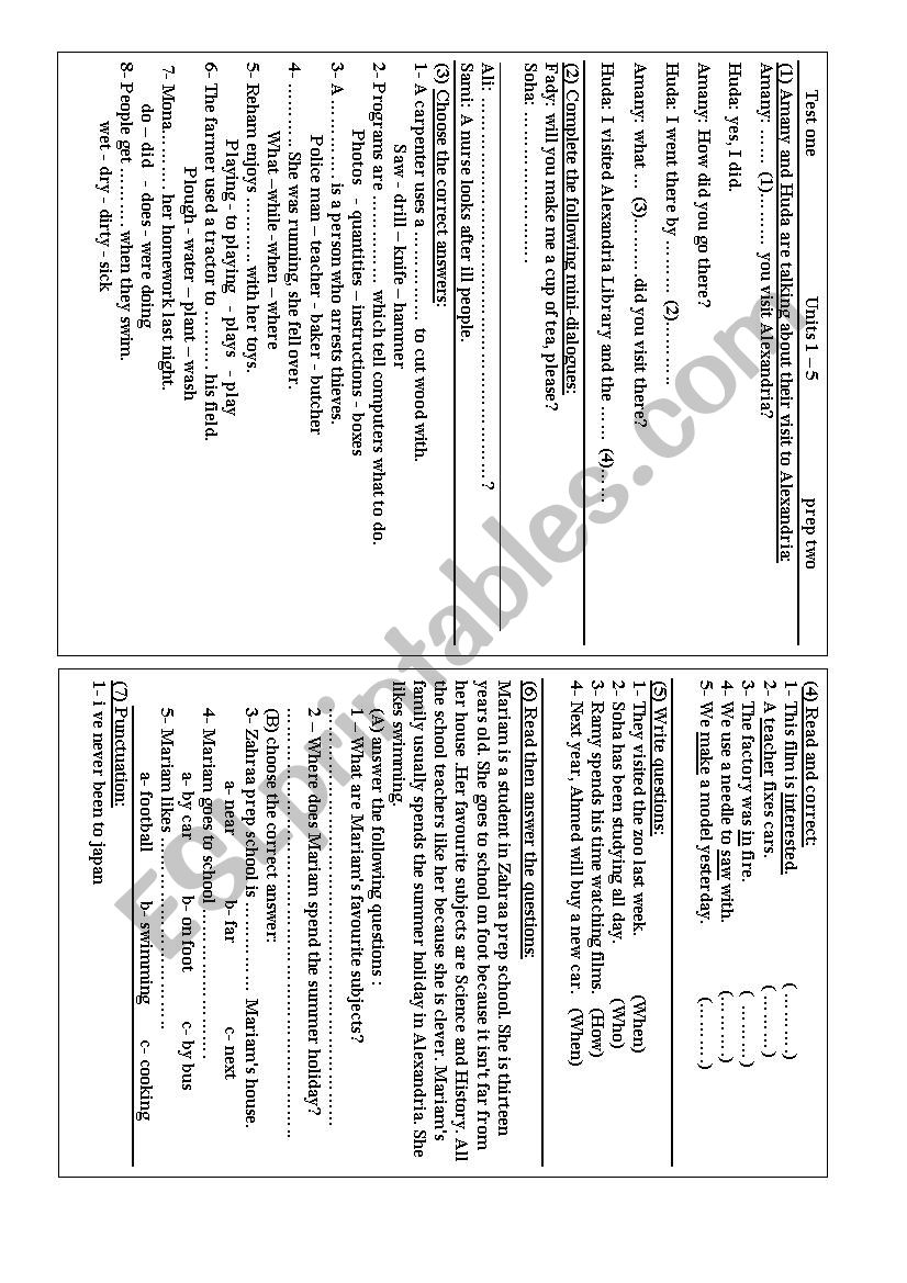 test worksheet