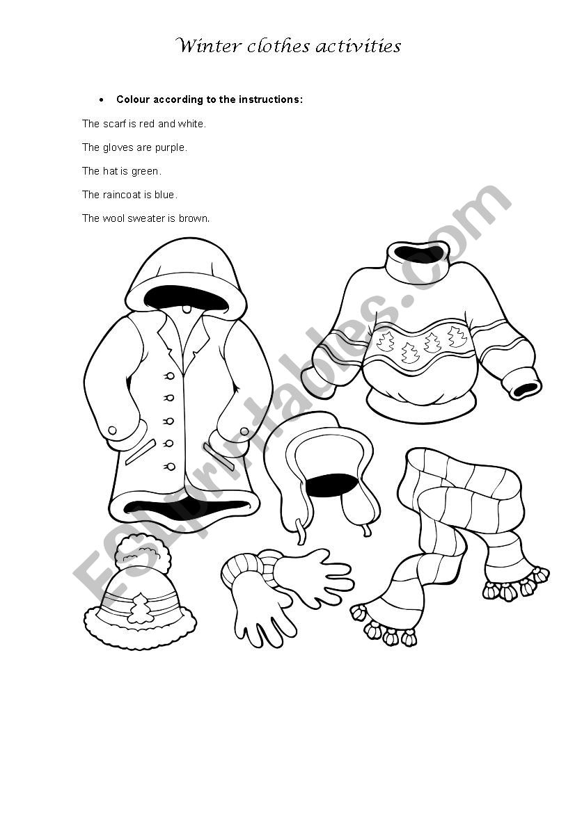 winter clothes worksheet