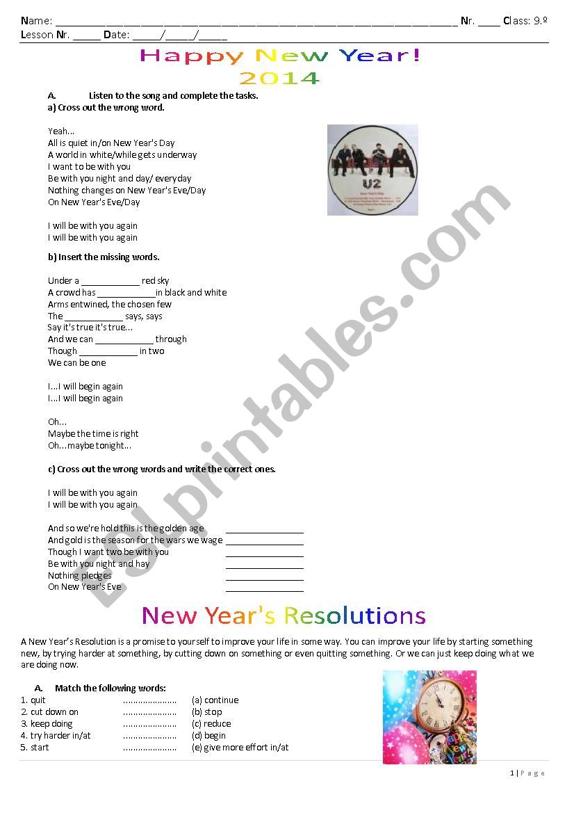Happy New Year - 2013 Events worksheet