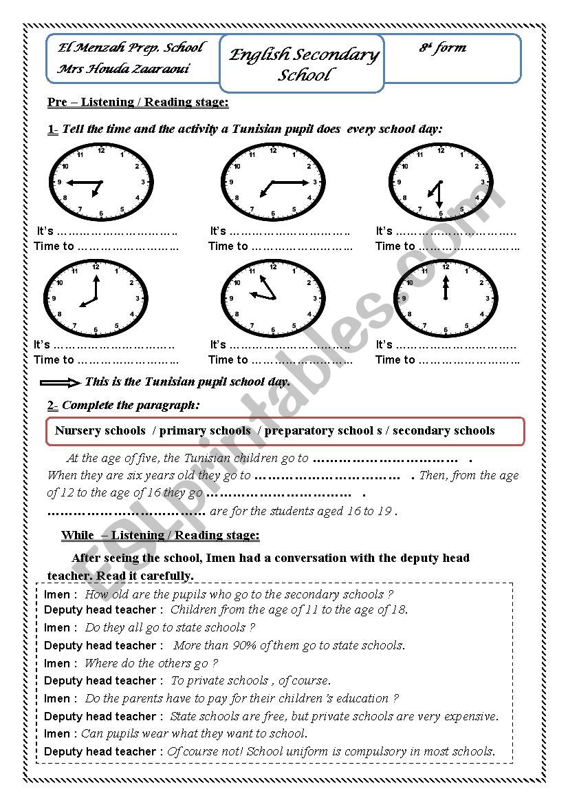 Englih Secondary School worksheet