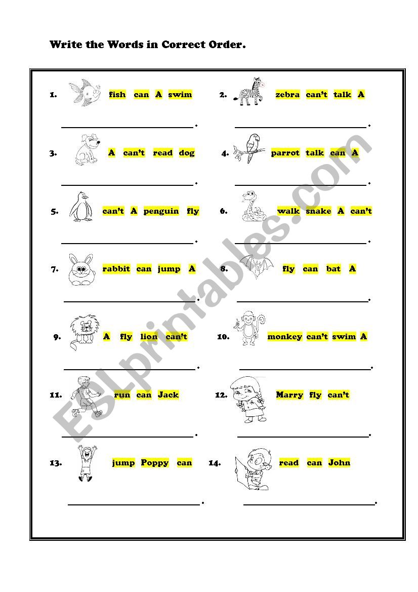 Can / Cant with Animals worksheet
