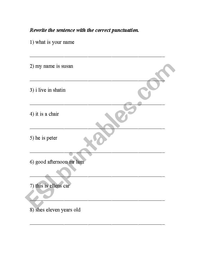 Rewrite The Sentence With The Correct Punctuation Worksheets