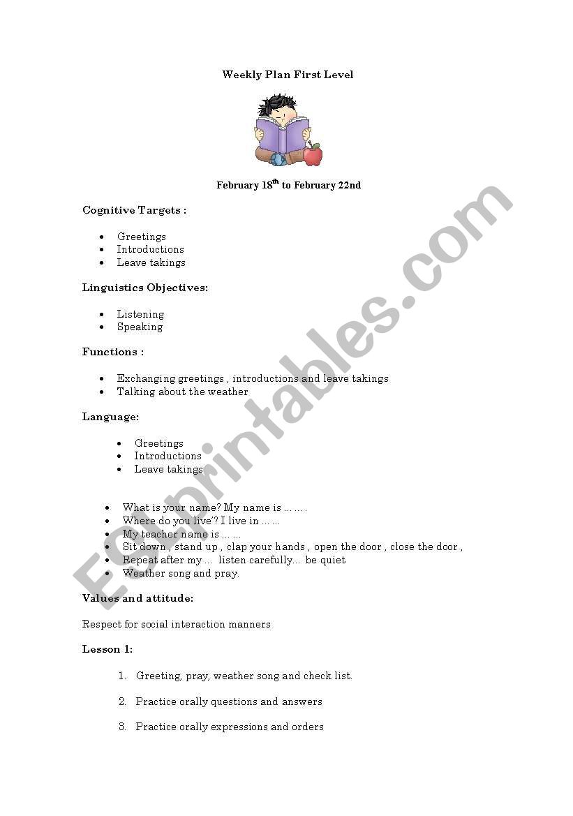 Body /lesson plan worksheet