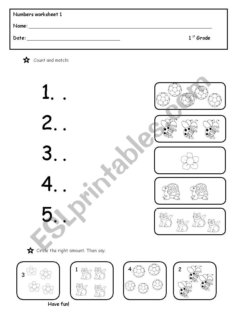 Numbers: count and match worksheet