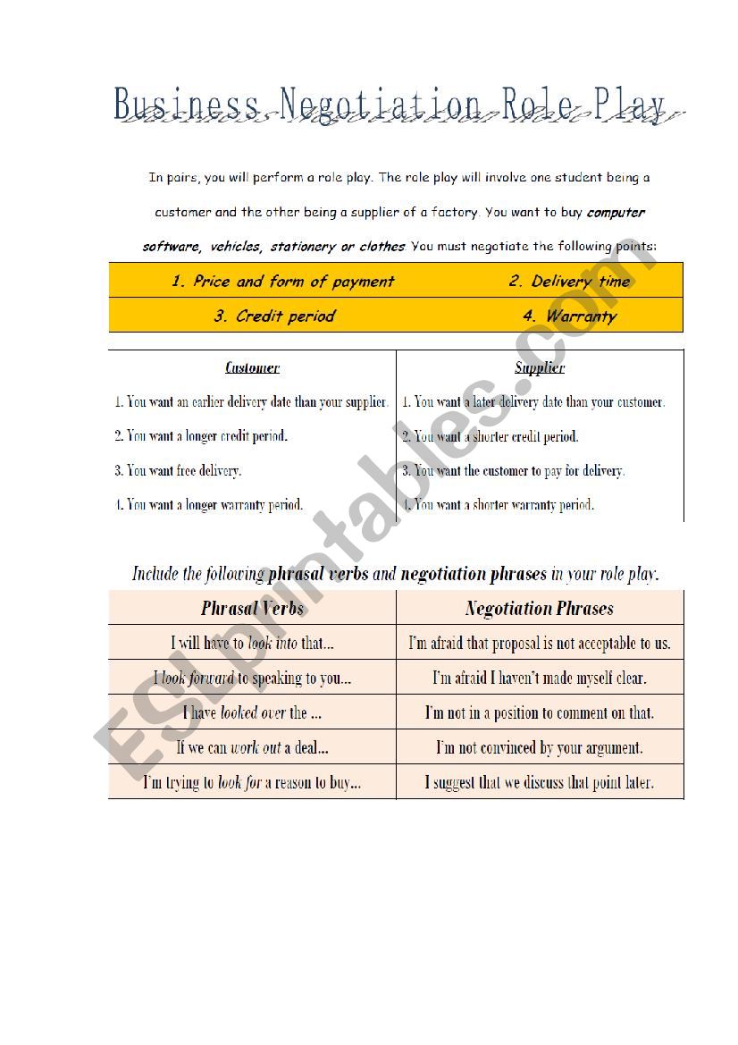 Role play (Business English) worksheet