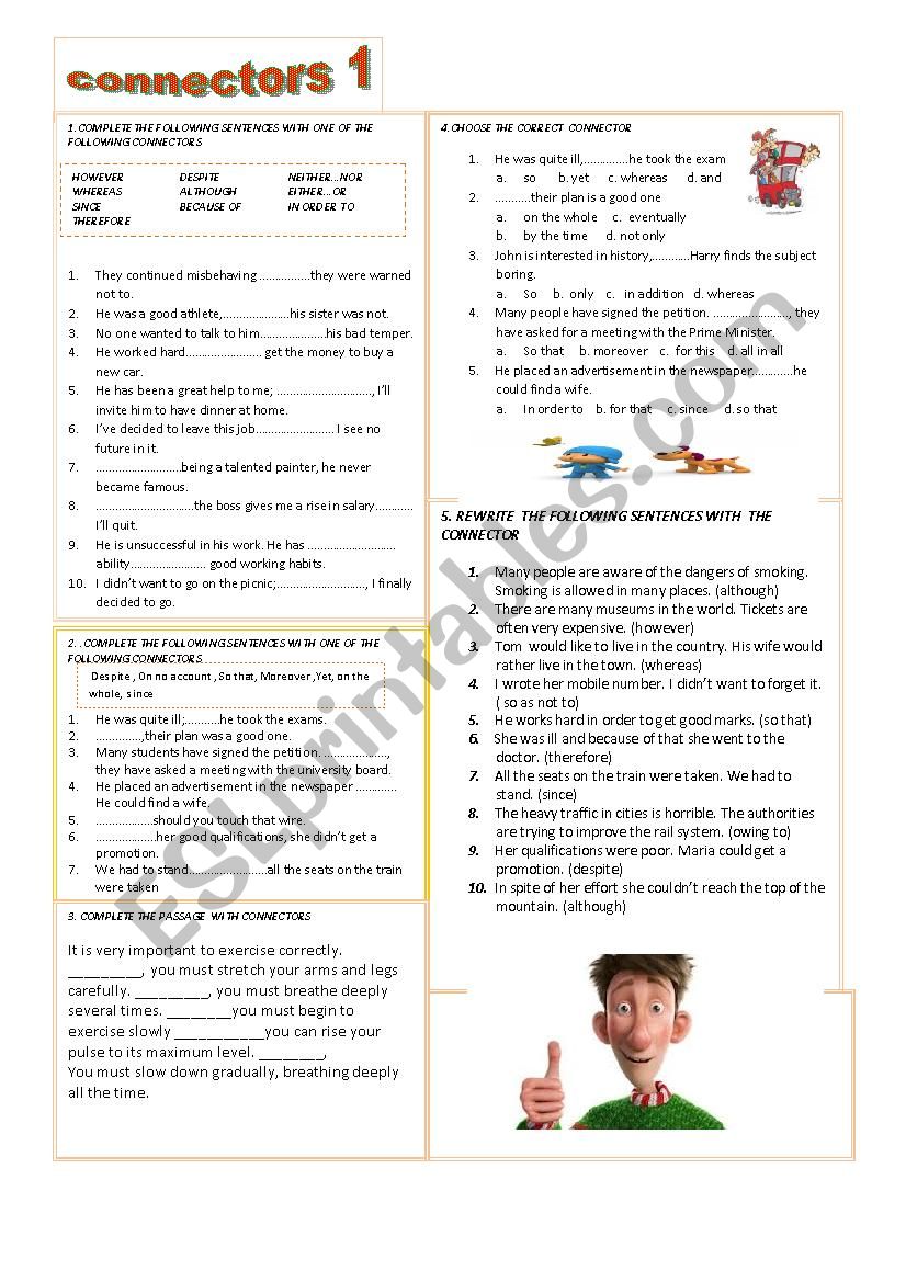  CONNECTORS (B1) . Key  worksheet