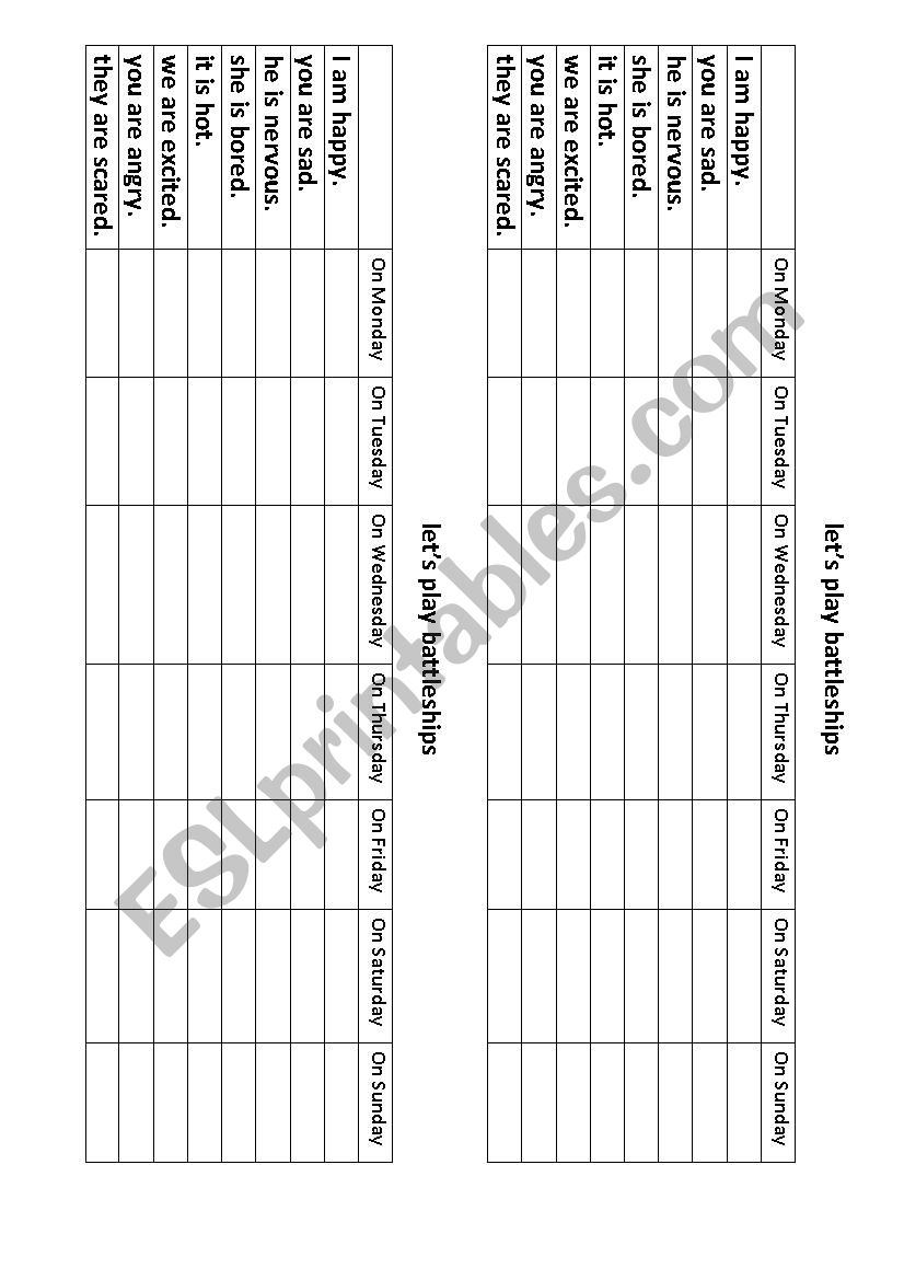 Battleships worksheet