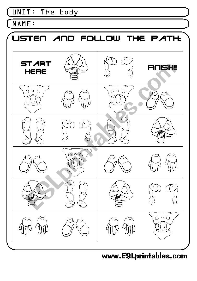 The body: follow the path worksheet