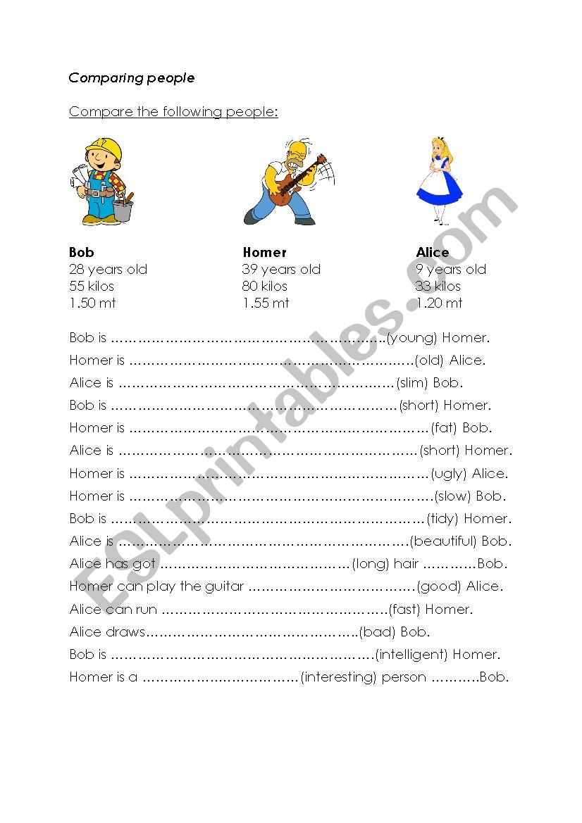 Comparing people worksheet