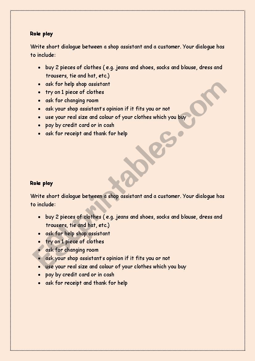 Shopping - role play worksheet