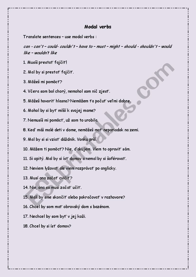 Modal verbs worksheet