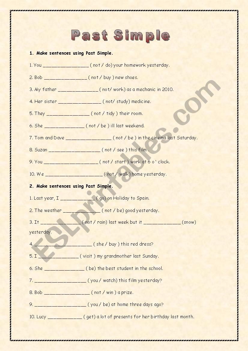 PAST SIMPLE TENSE worksheet