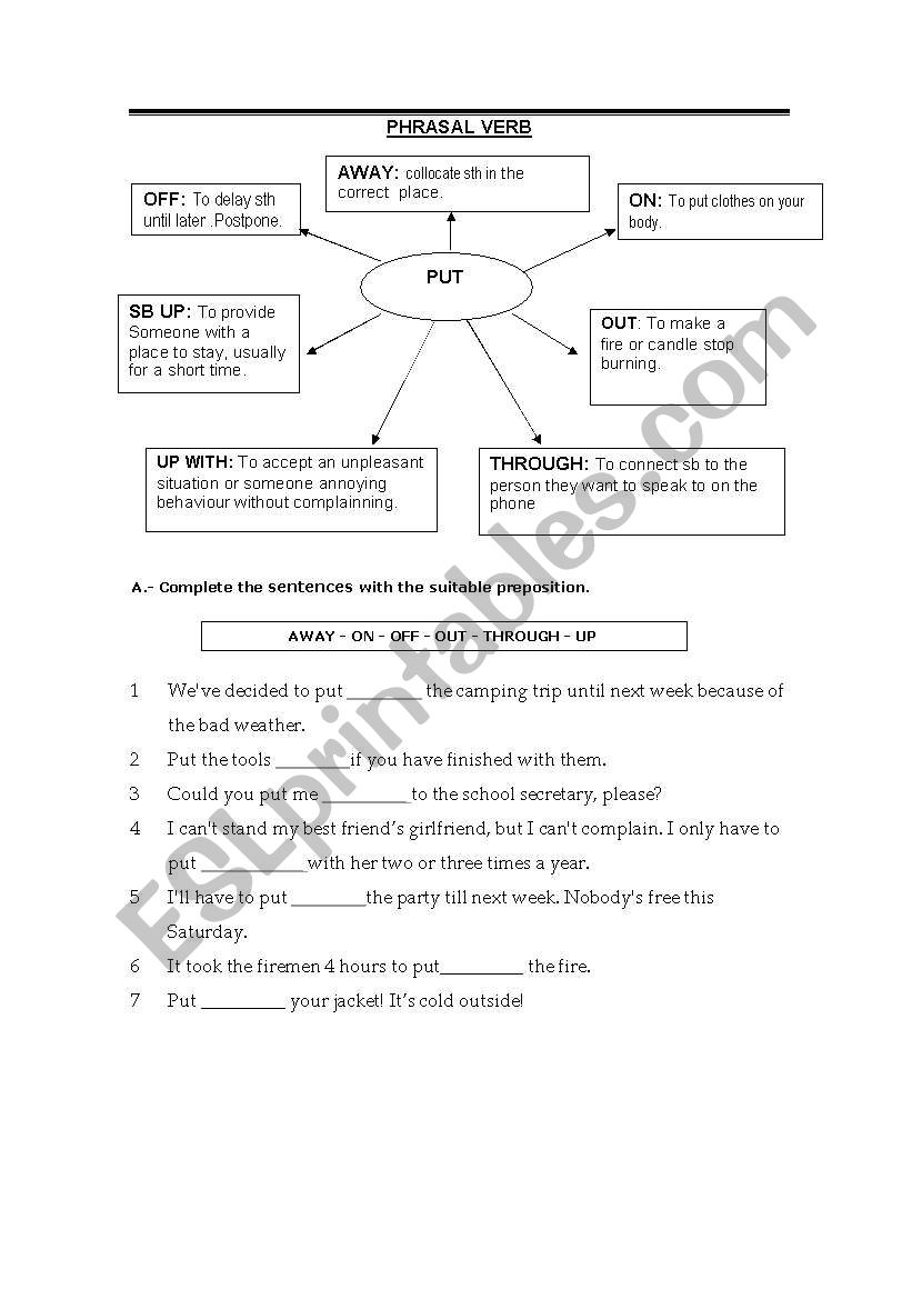 PHRASALS WITH PUT  worksheet