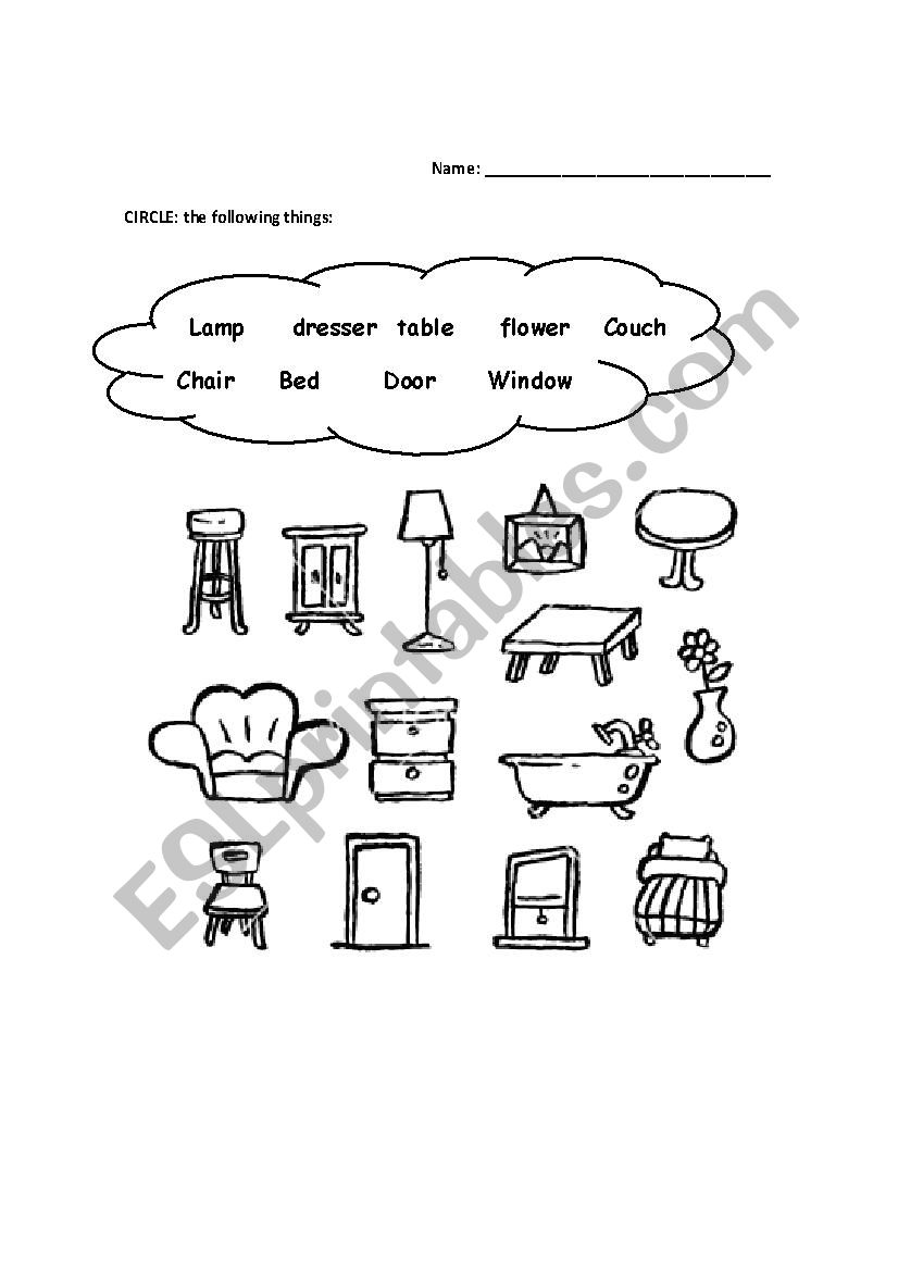 Furniture worksheet