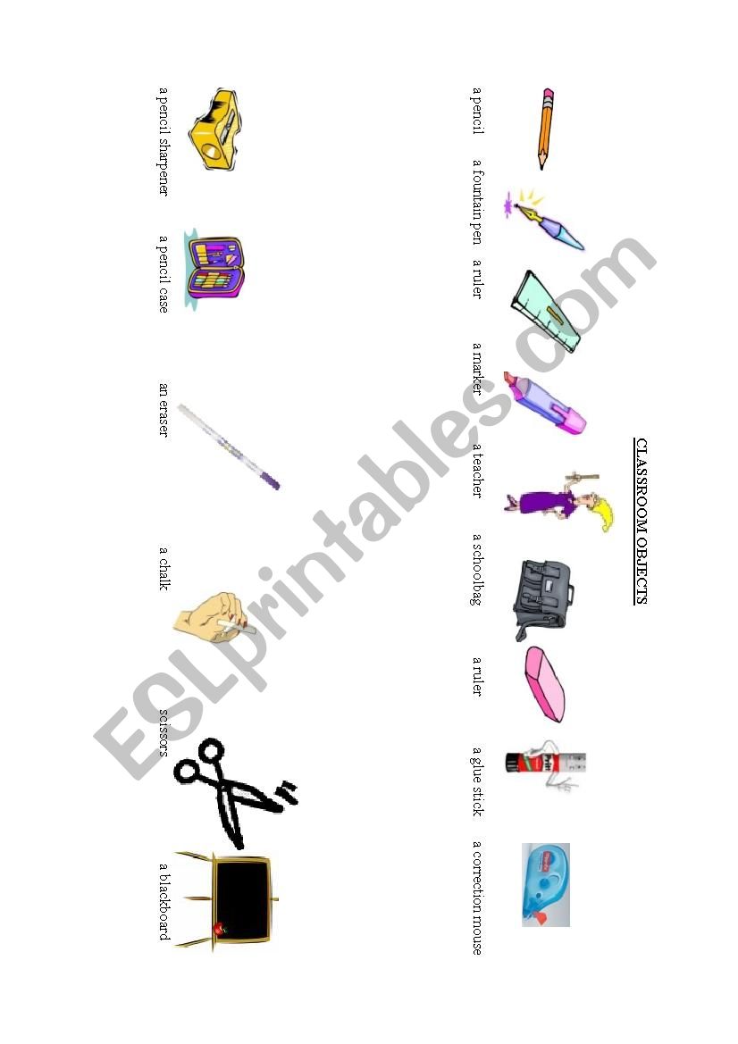 classroom objects worksheet