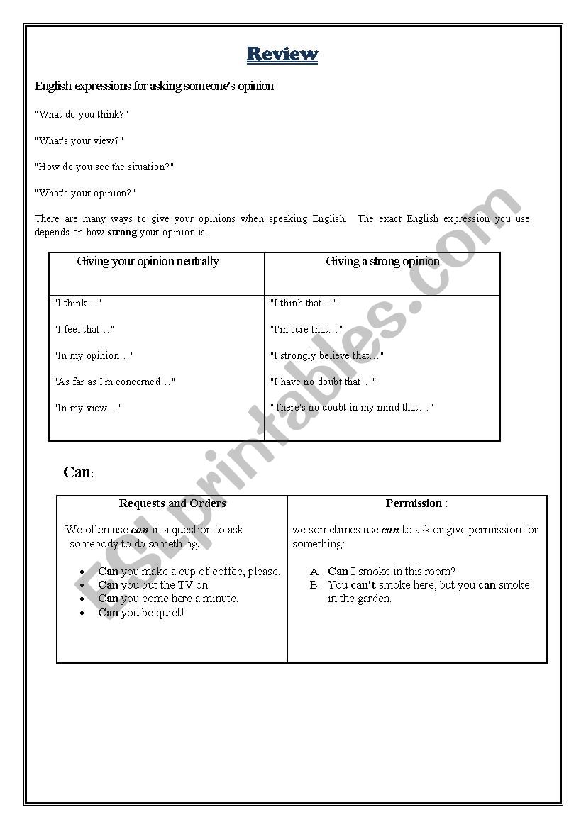 Grammar Review worksheet