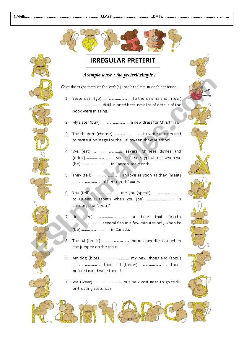 irregular past simple worksheet