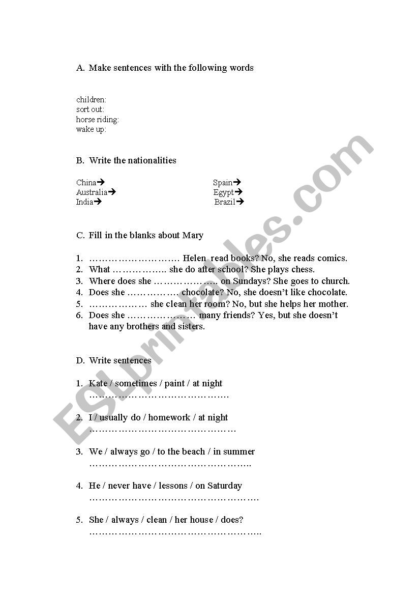 present simple worksheet