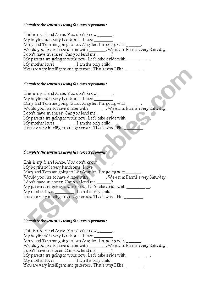 Pronouns worksheet