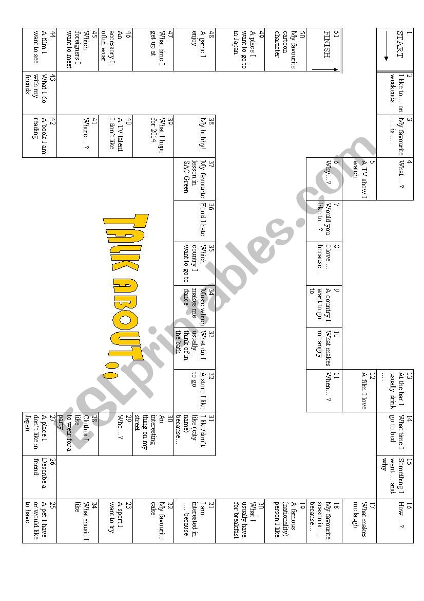 Starter Board Game worksheet