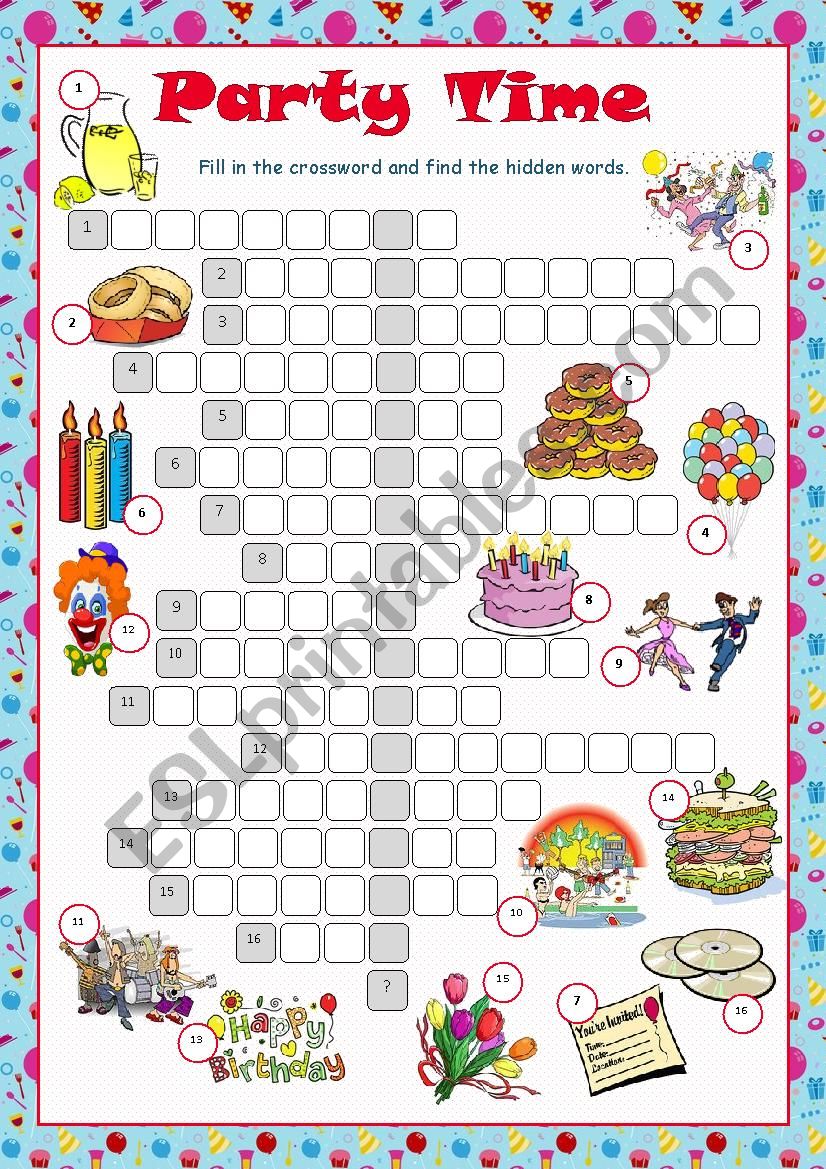 Party Time Crossword Puzzle worksheet