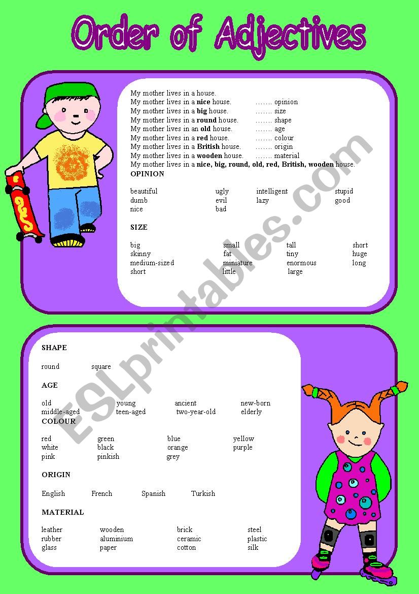 Order of Adjectives worksheet