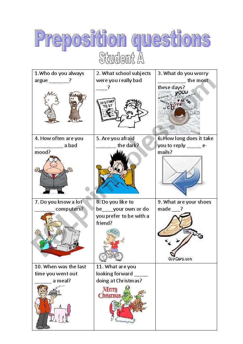 Preposition conversation questions-- Student A