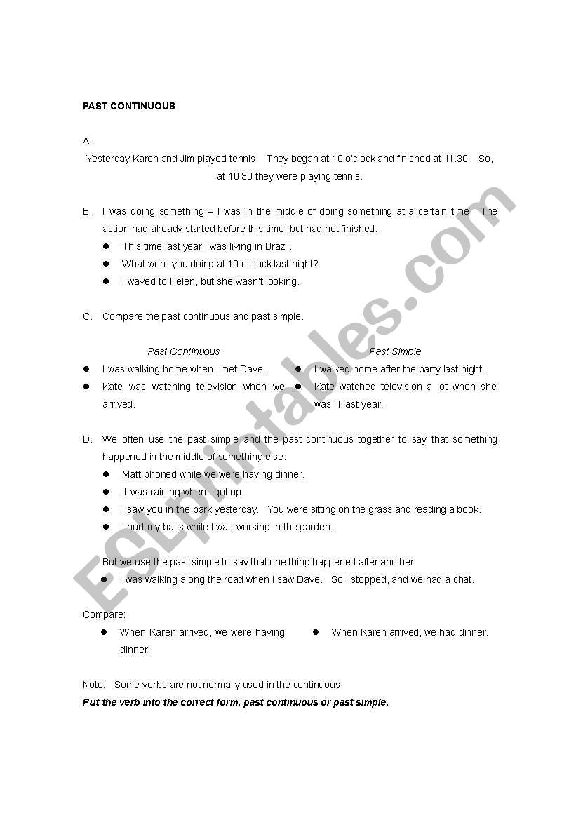 Past Continuous worksheet