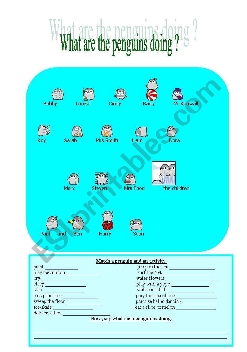 what are the penguins doing ? worksheet