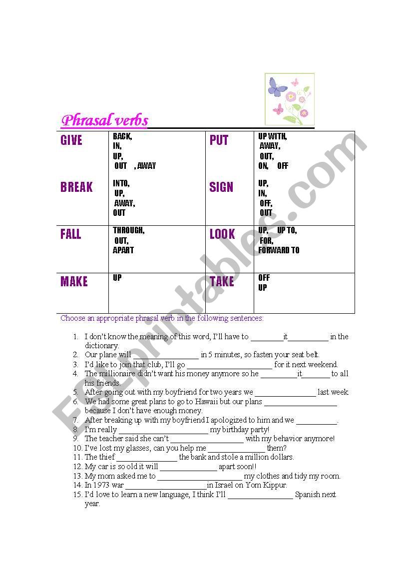 Phrasal verbs worksheet