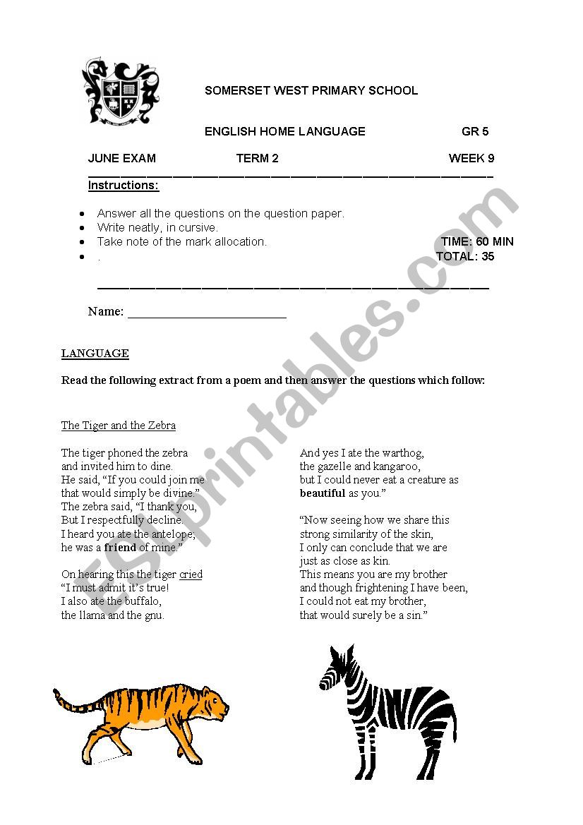 Grammar Test worksheet