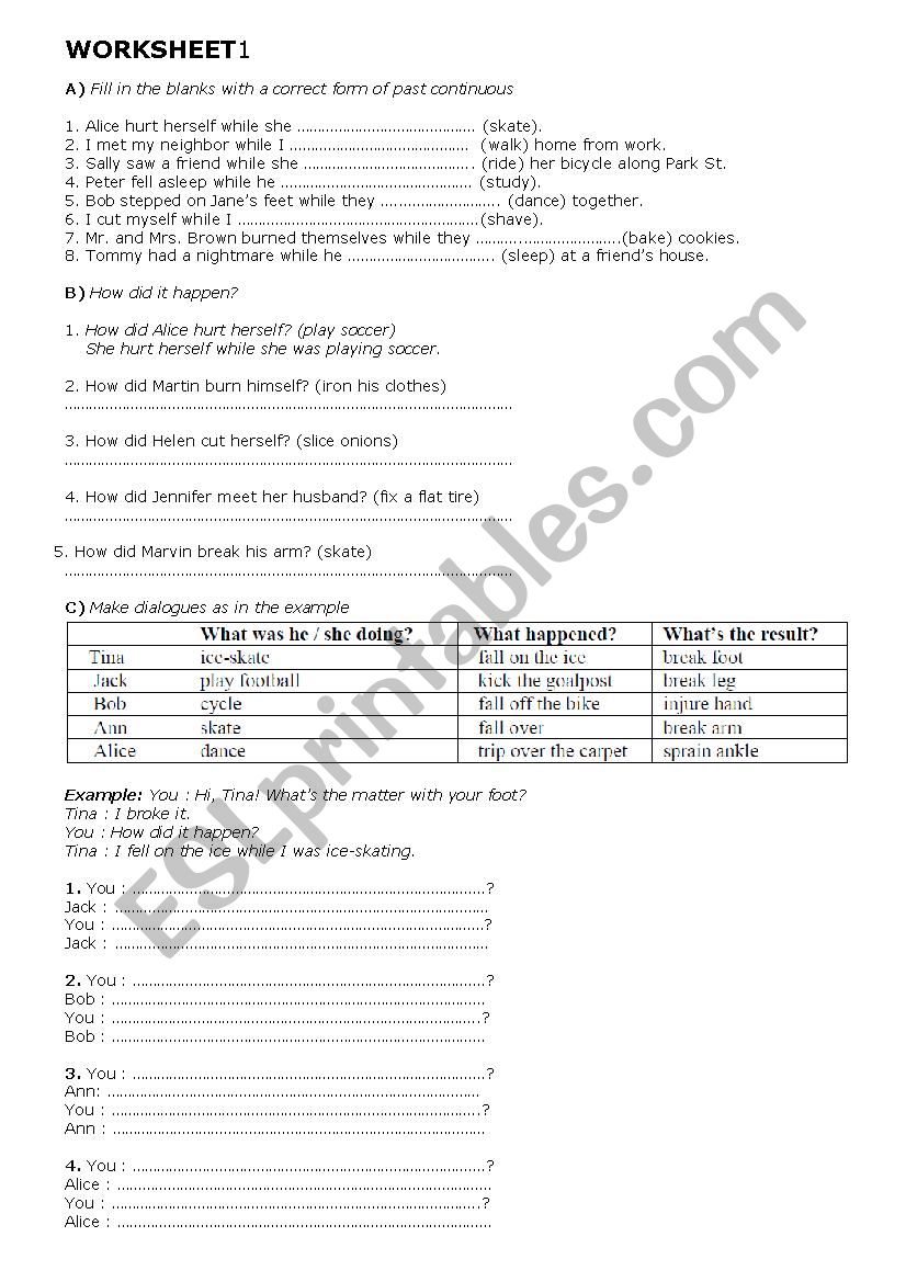 past continuous quiz worksheet