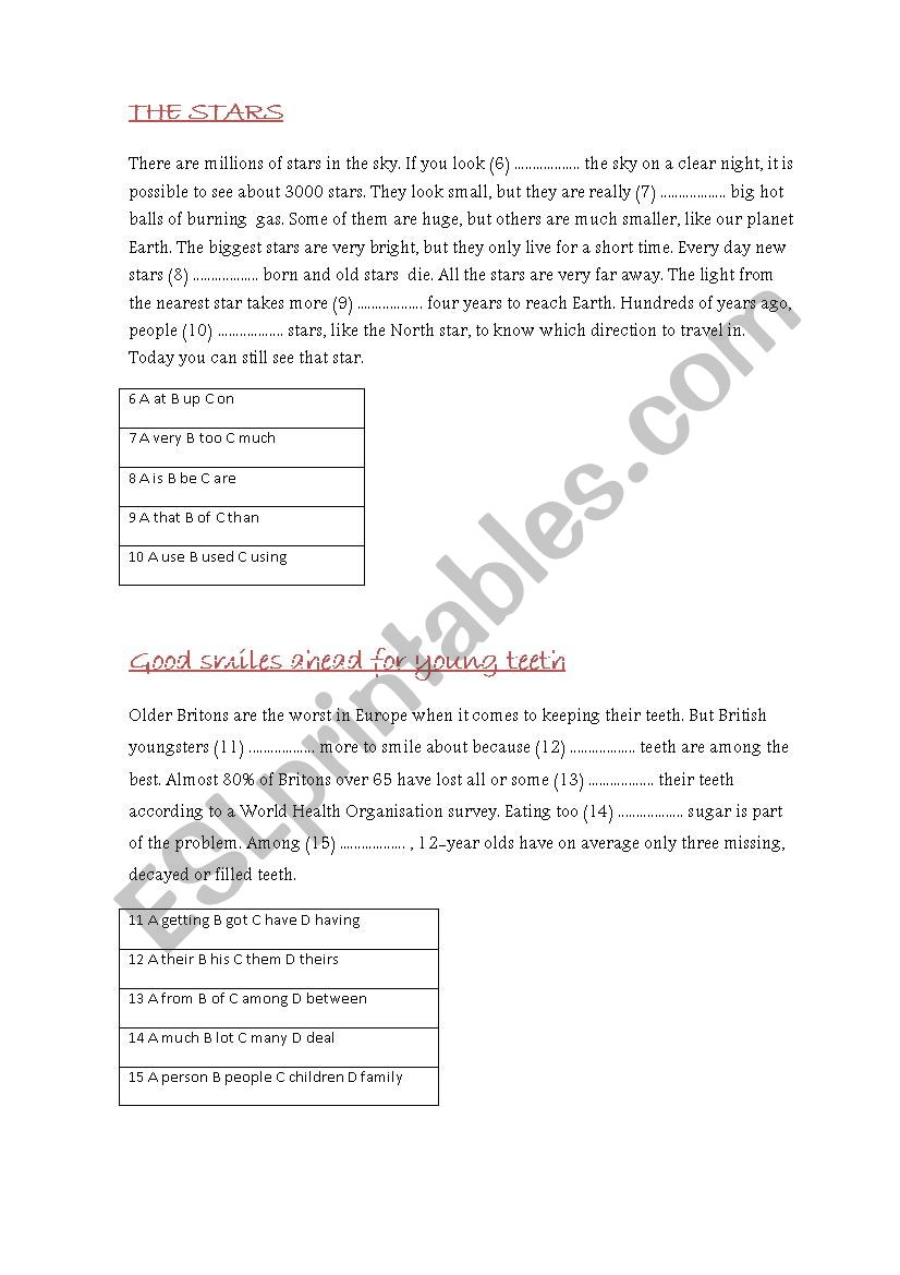 readings worksheet