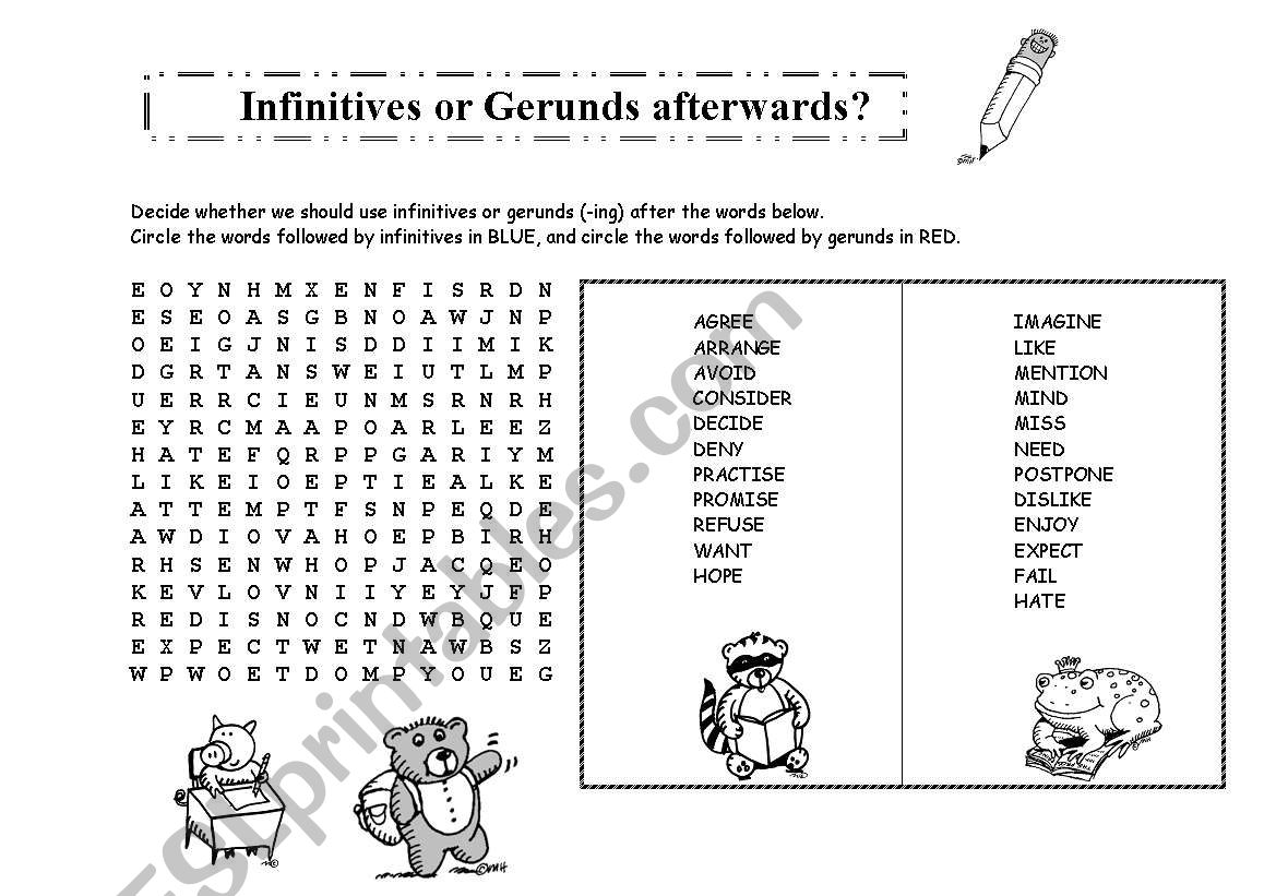 Gerunds & Infinitives wordsearch