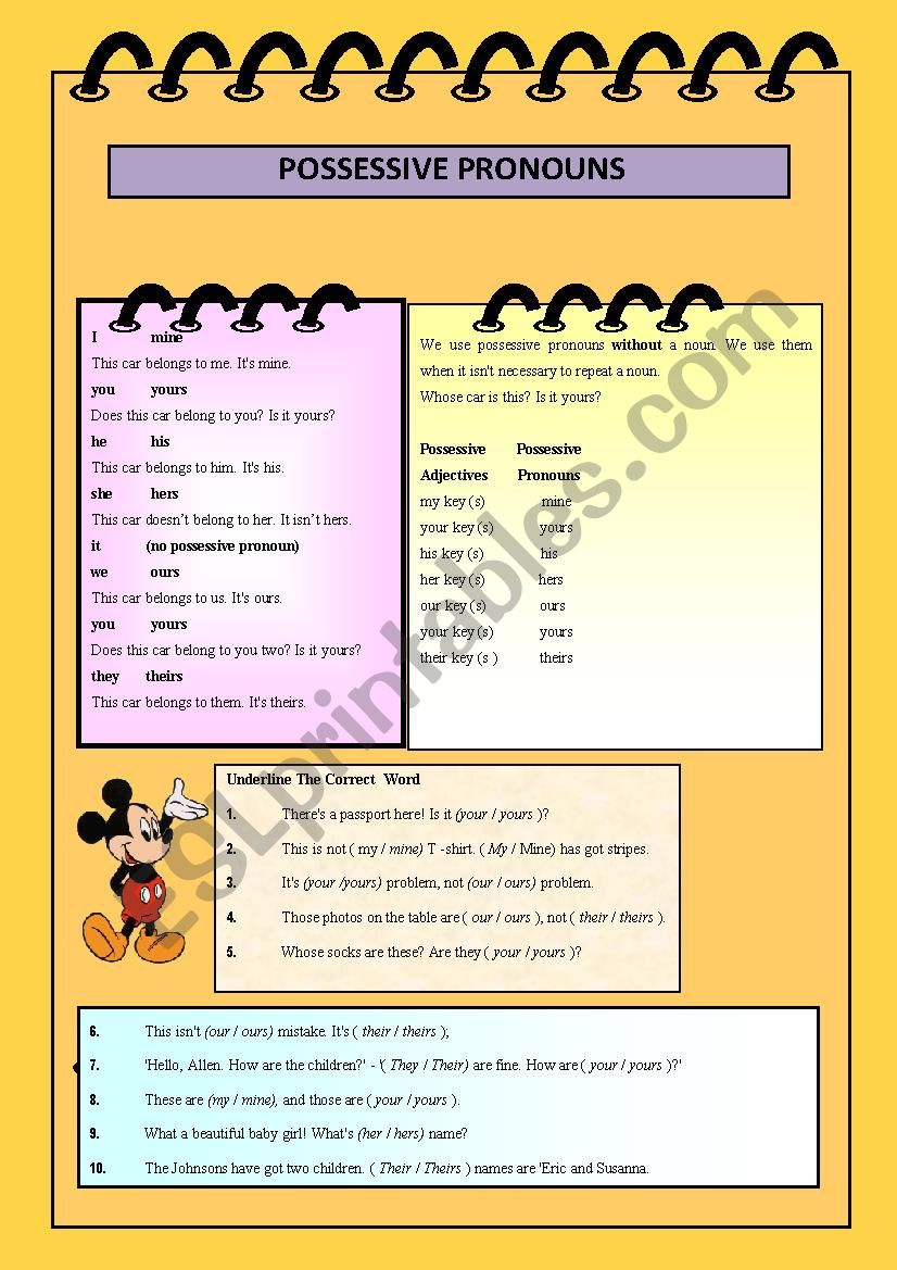 Possessive Pronouns worksheet