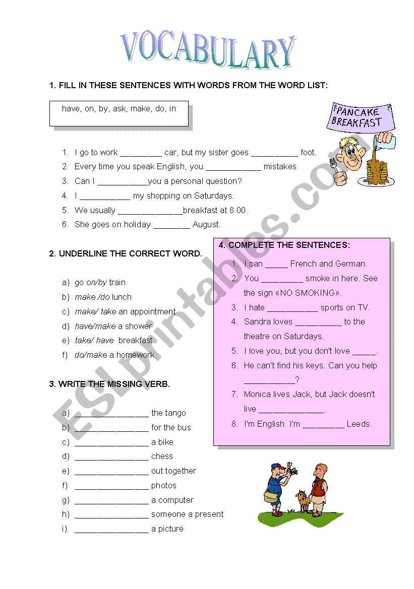 Collocations, vocabulary worksheet