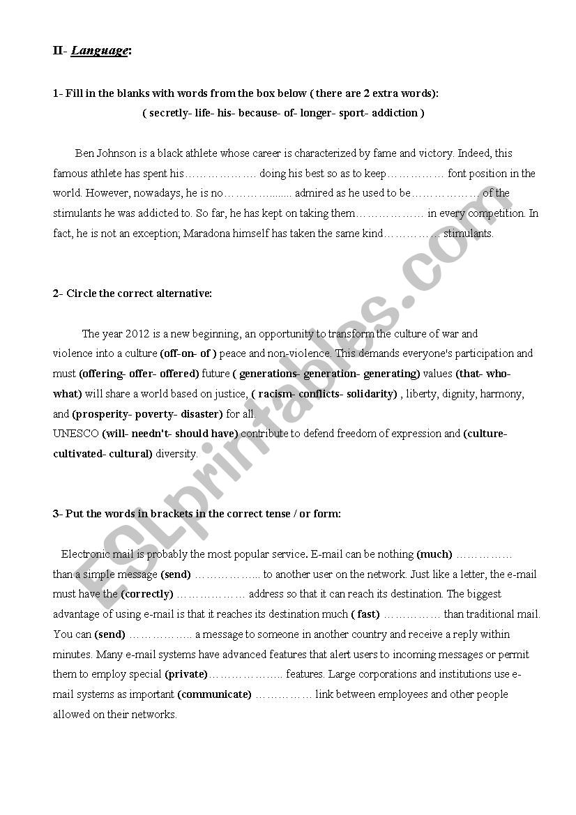 2nd year Sport Language worksheet