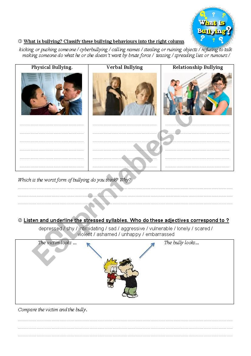 What is bullying? worksheet