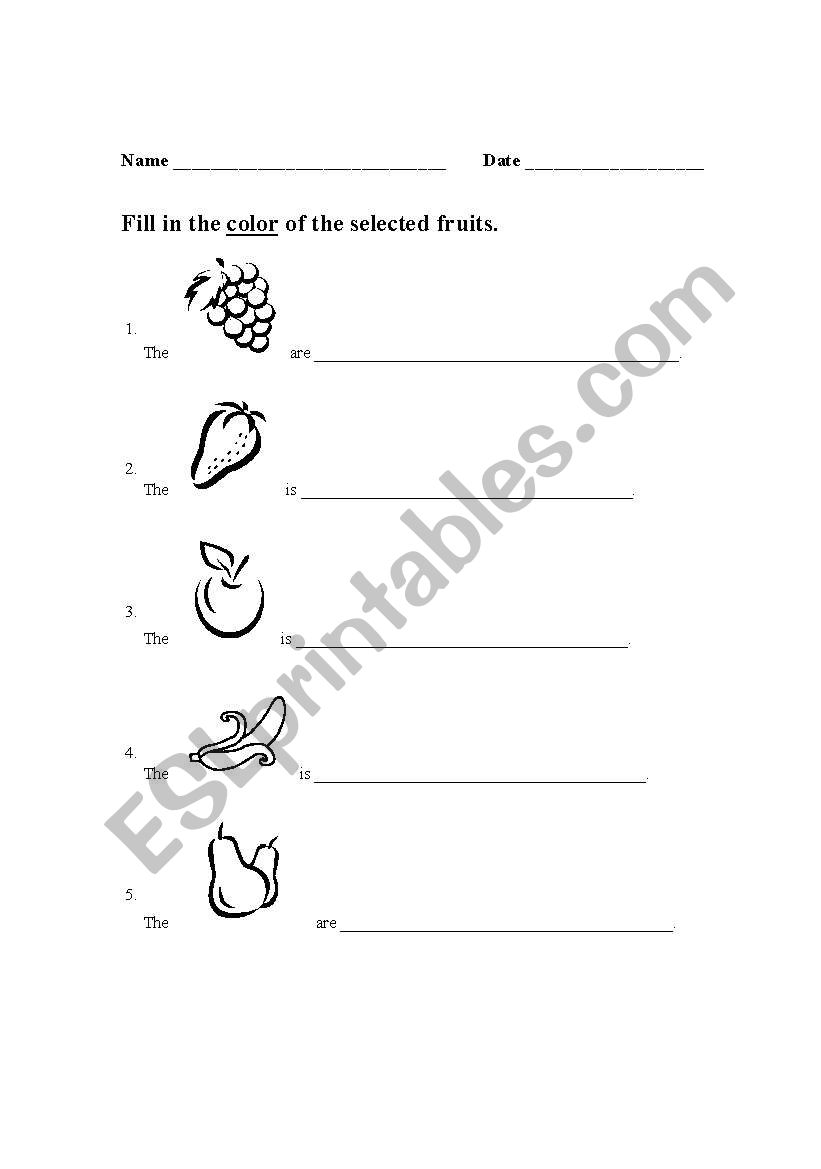 Color of  the Fruits worksheet