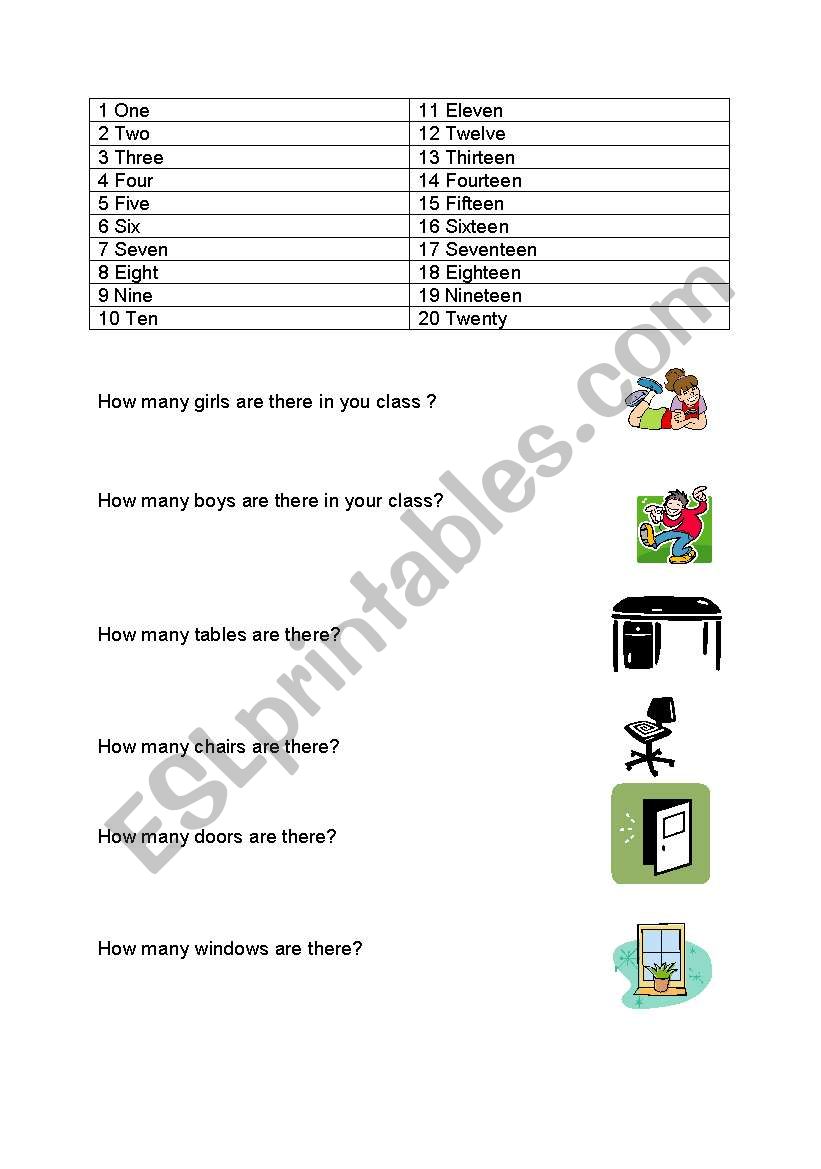 Counting in the classroom worksheet