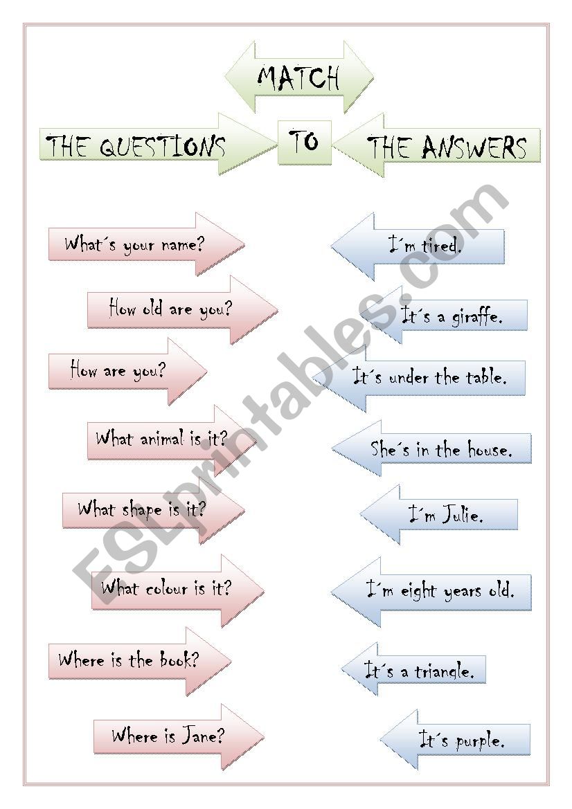 Question answer matching worksheet